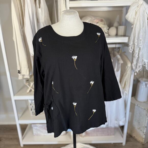 Lauriejo handmade women’s so. XL black tunic floral, boho feminine #3634 - Picture 1 of 6